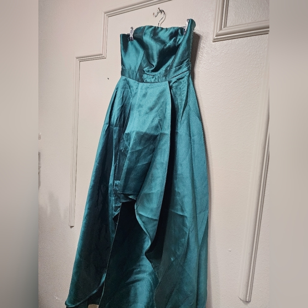 Lulus Broadway Show Emerald Green Strapless High-Low Maxi Dress S Wedding Party - Picture 7 of 9